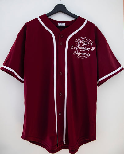 Baseball shirt “crooked and shameless” red